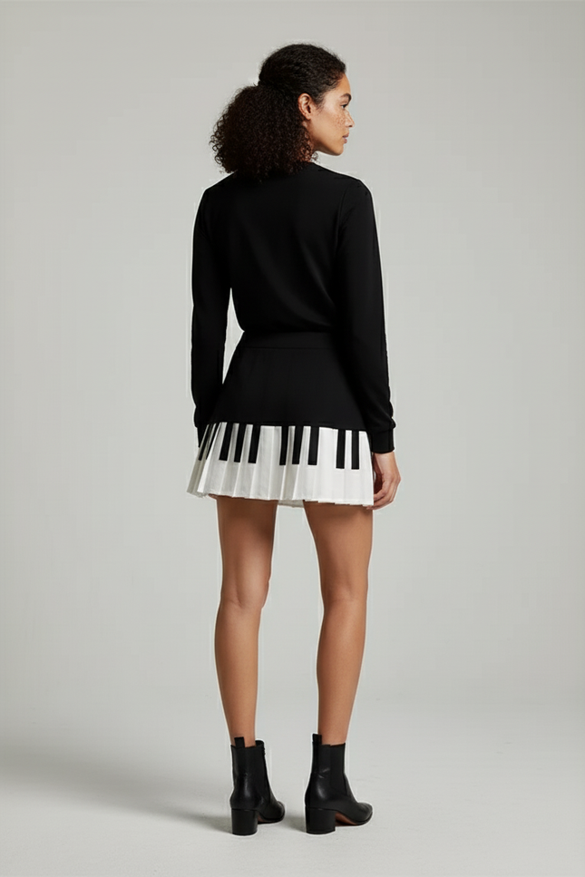 Jupe Plissée motif clavier de piano chic