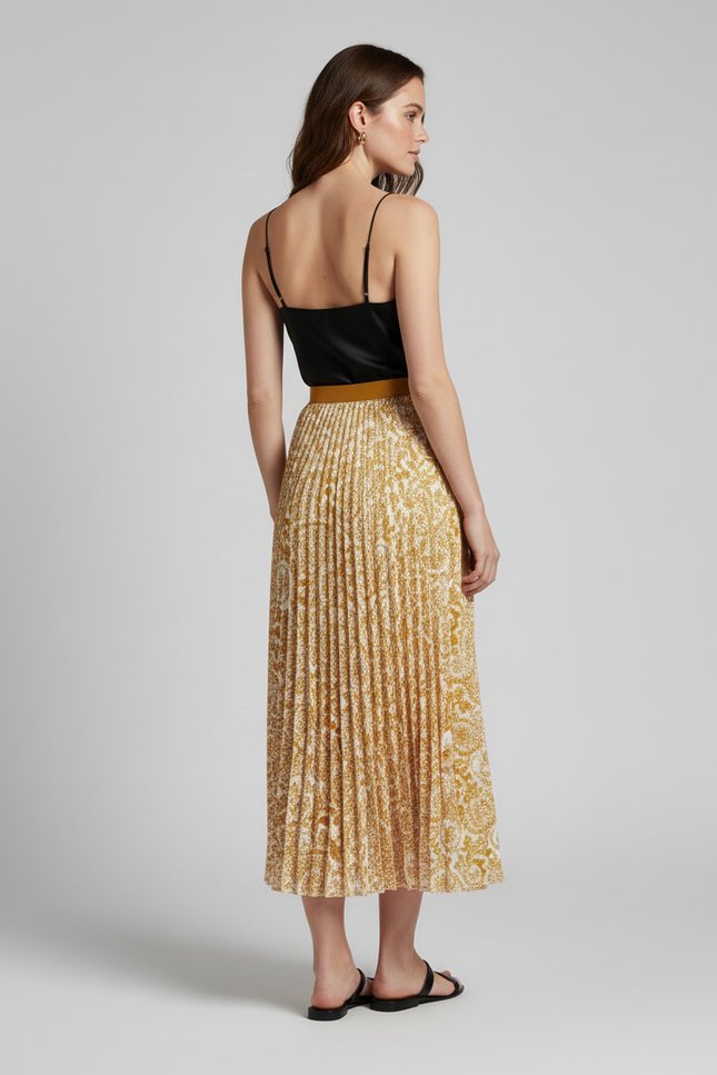 jupe plissée longue jaune