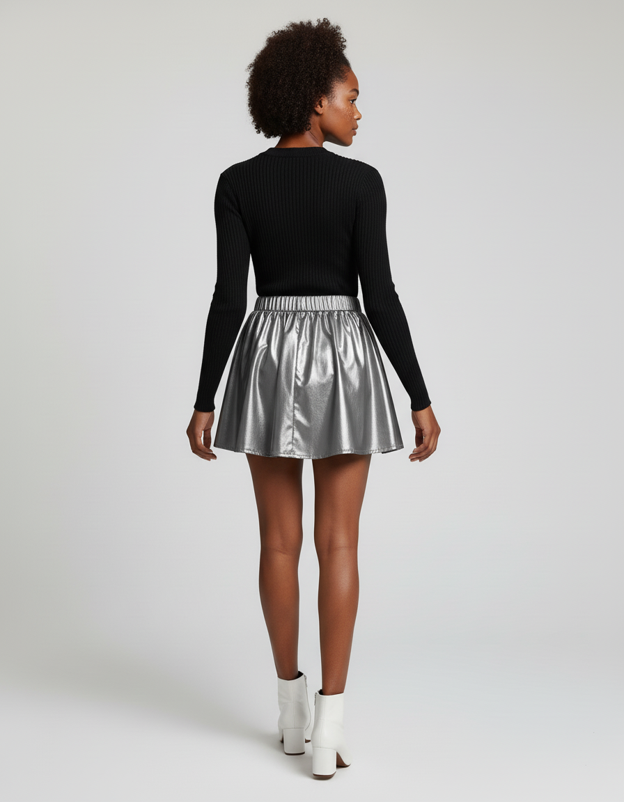 Jupe Plissée Argentée Brillante Chic