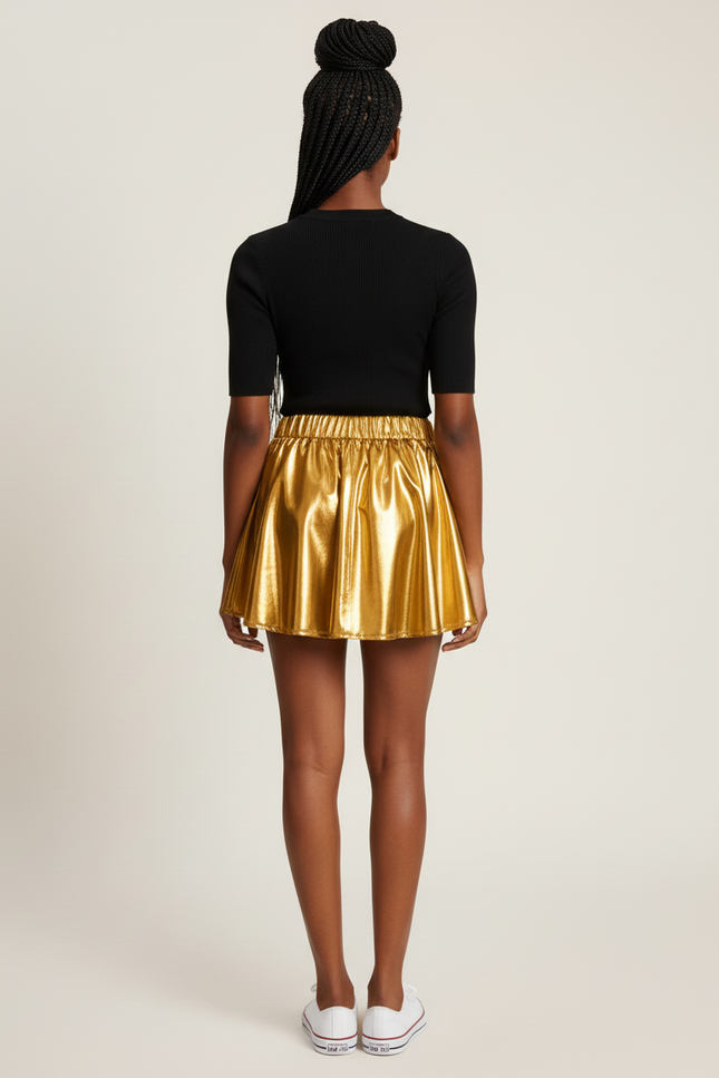 Jupe Plissée dorée brillante chic
