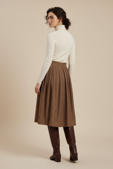 Jupe Plissée Marron Tweed élégante