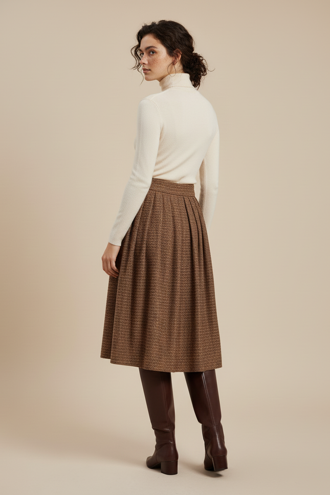 Jupe Plissée Marron Tweed élégante