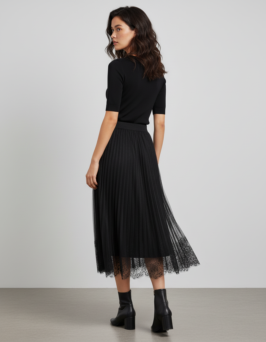 jupe plissée noire voile
