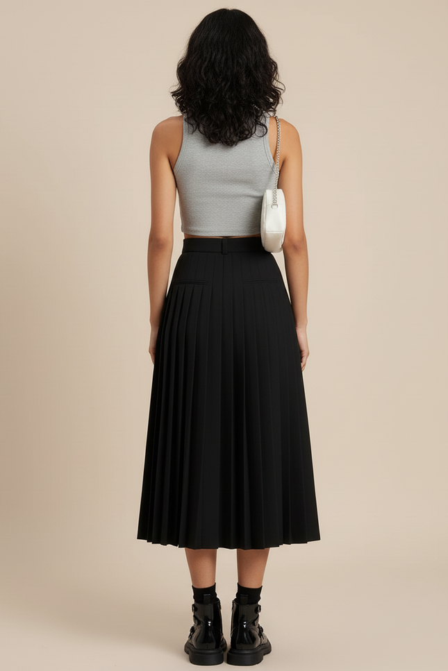 Jupe Plissée noire midi élégante
