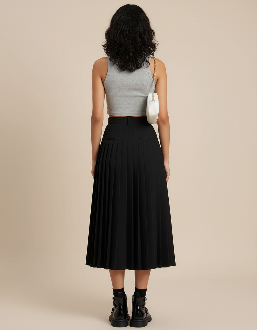 Jupe Plissée noire midi élégante