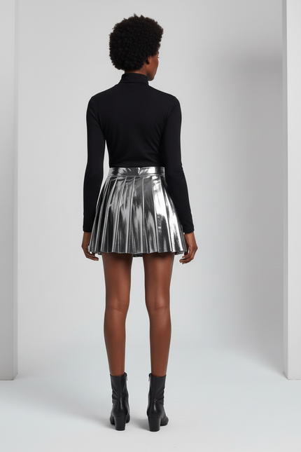 Jupe Plissée argentée brillante chic raffinée