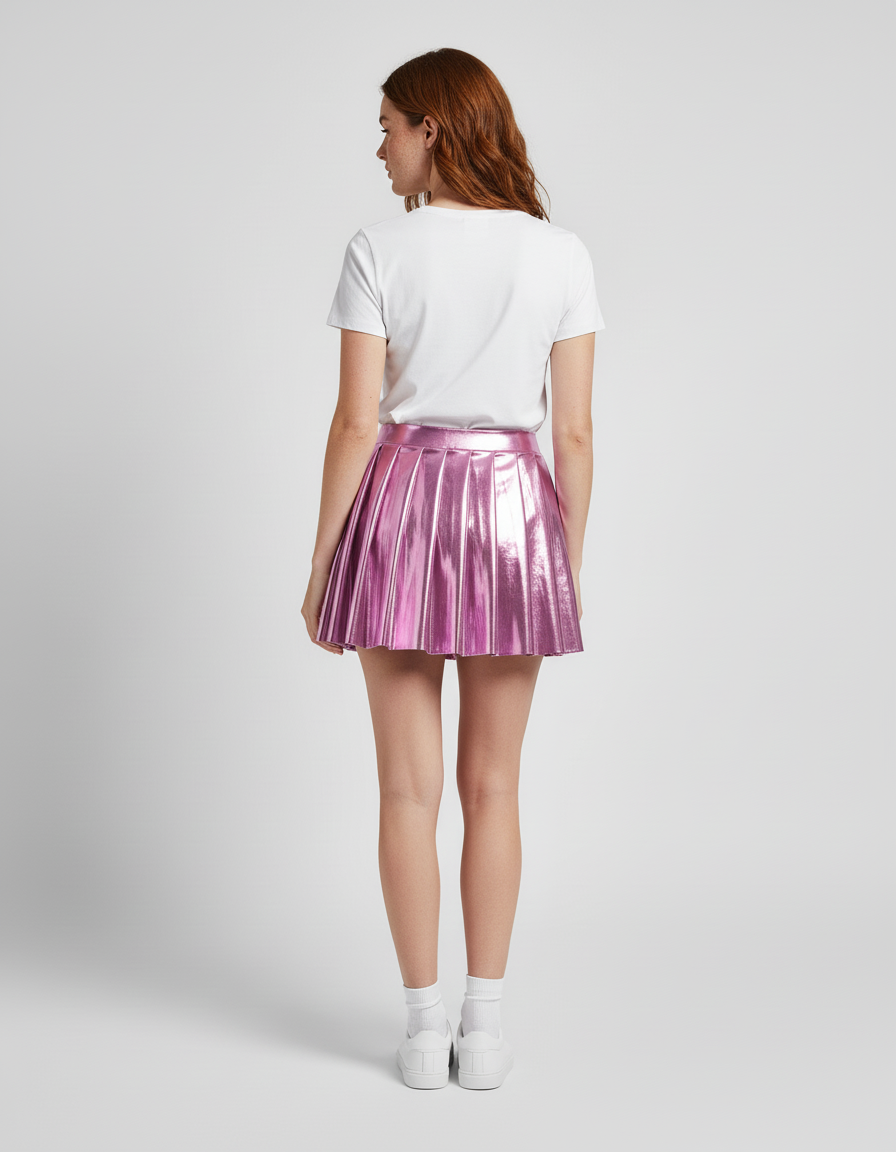 Jupe Plissée rose métallisée chic