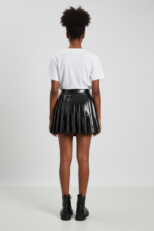 Jupe Plissée Noire Brillante Sexy