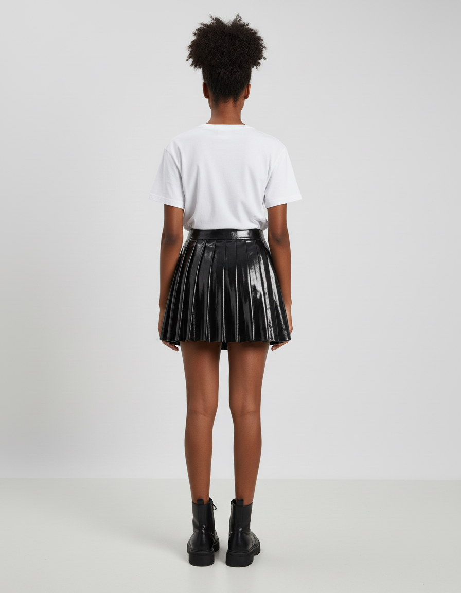 Jupe Plissée Noire Brillante Sexy