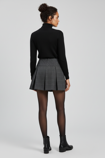 Jupe Plissée carreaux gris boucles chic