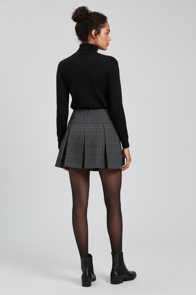 Jupe Plissée carreaux gris boucles chic