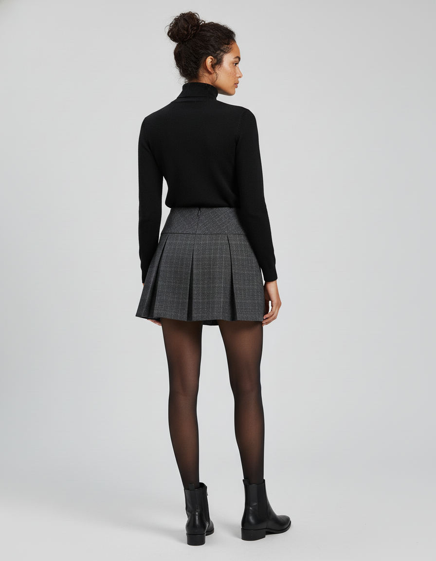 Jupe Plissée carreaux gris boucles chic