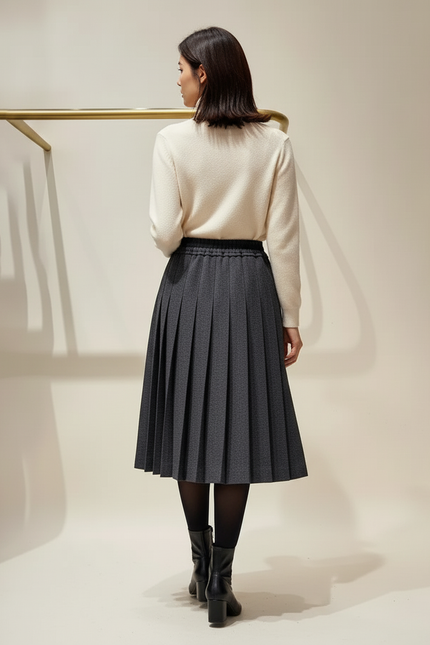 Jupe Plissée gris anthracite taille élastique élégante