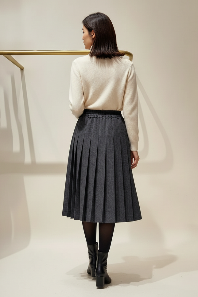 Jupe Plissée gris anthracite taille élastique élégante
