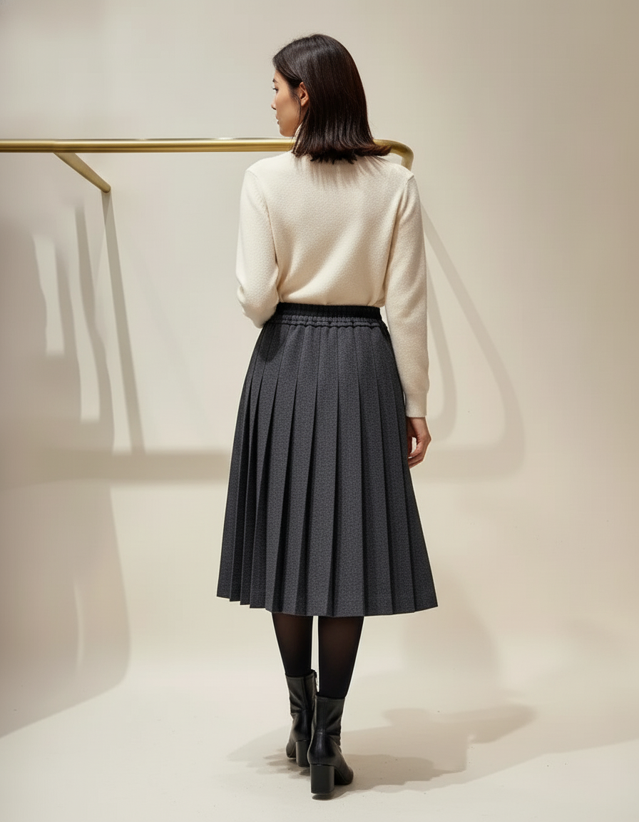 Jupe Plissée gris anthracite taille élastique élégante