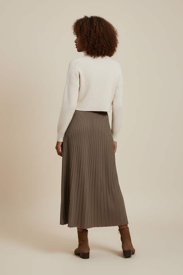 Jupe Plissée Khaki Maille Fluide