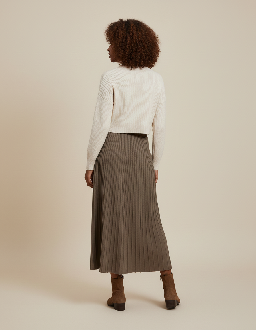 Jupe Plissée Khaki Maille Fluide