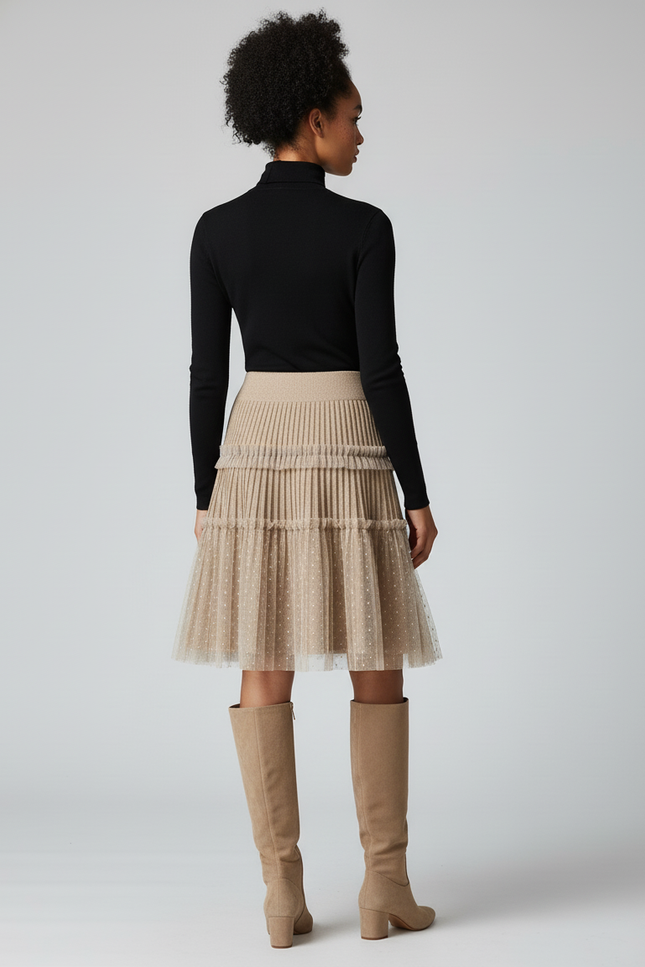 Jupe Plissée Khaki Maille Pois Chic