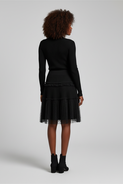 Jupe Plissée noire maille plumetis chic