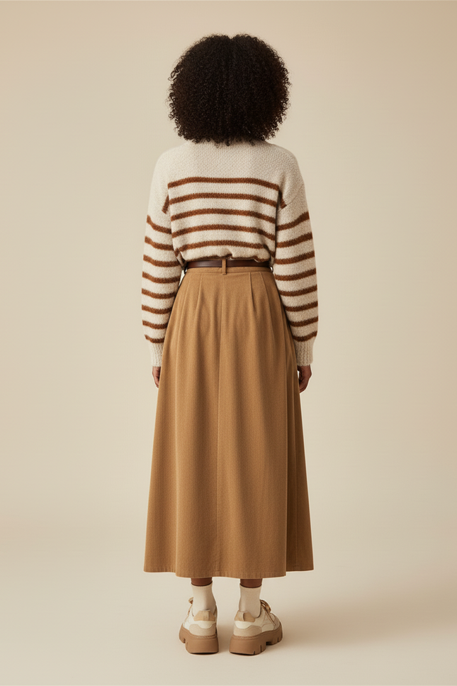 Jupe Plissée Khaki Corduroy Chic