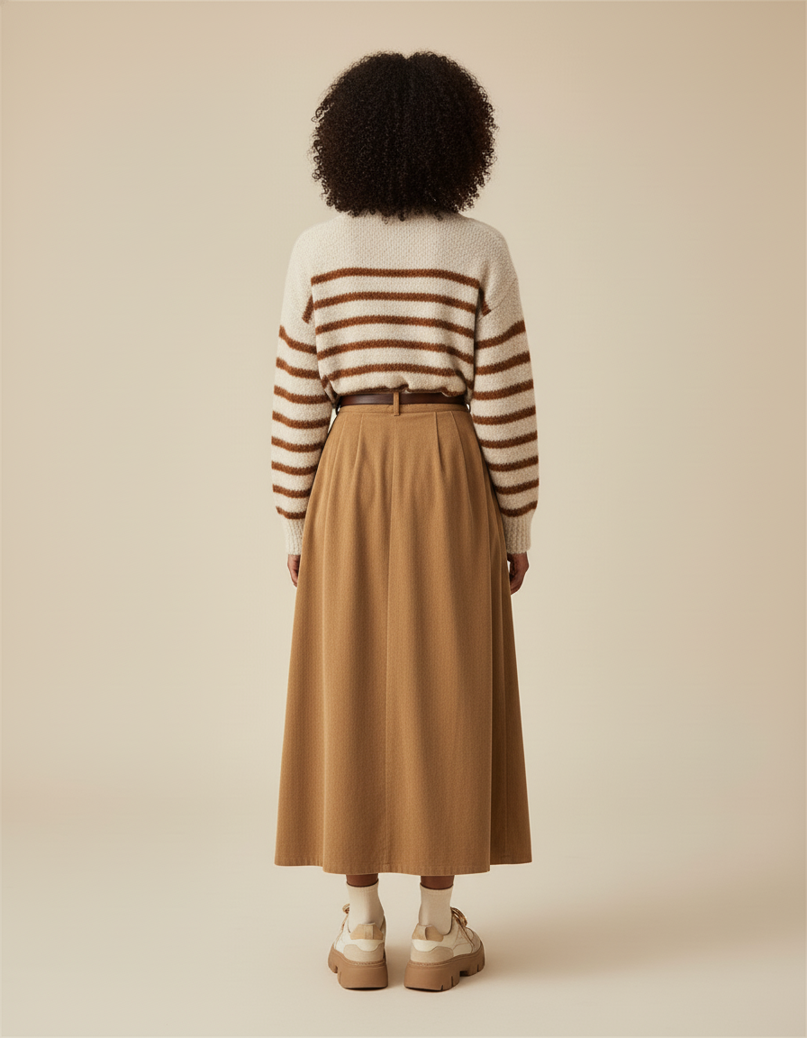 Jupe Plissée Khaki Corduroy Chic