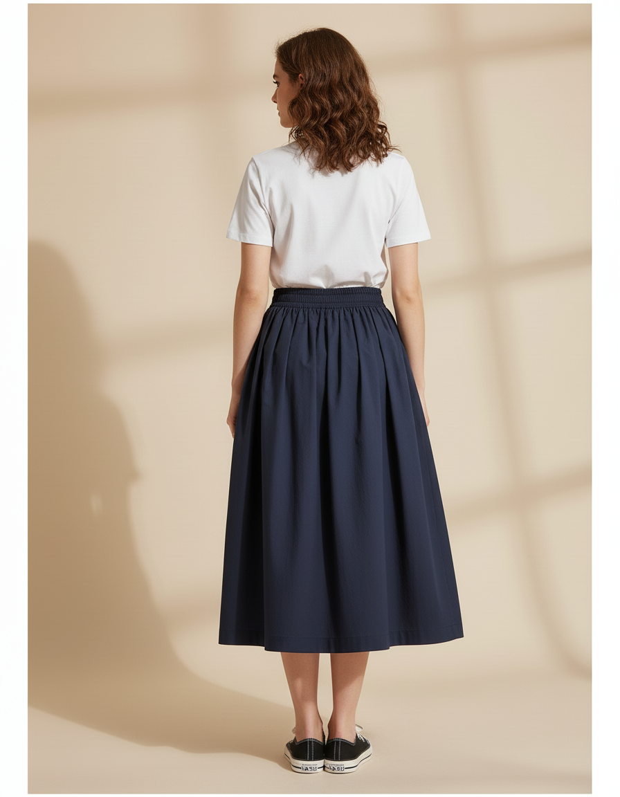 Jupe Plissée bleue marine taille haute élégante raffinée