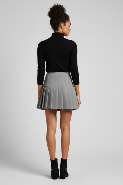 Jupe Plissée grise mini Preppy raffinée délicate