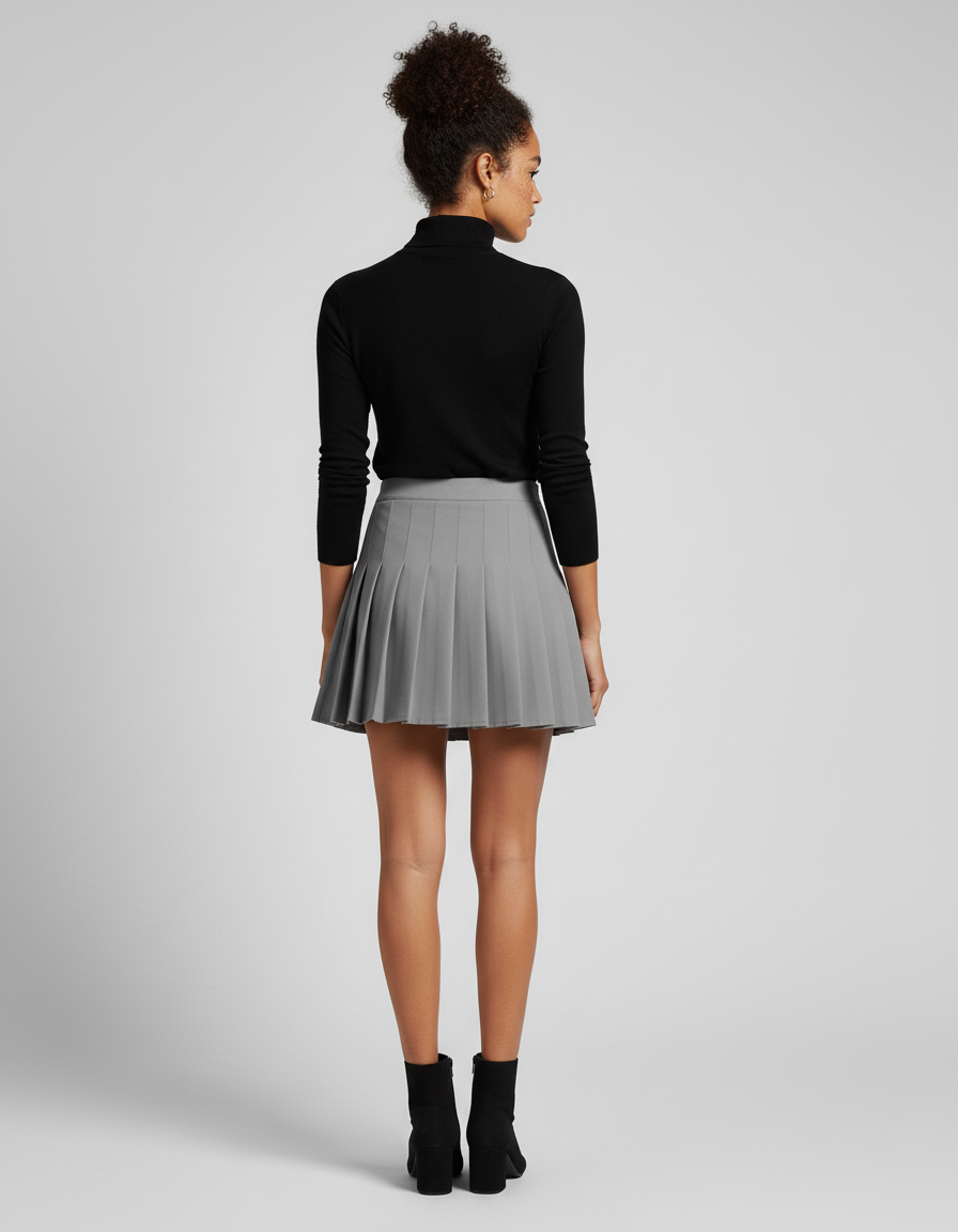 Jupe Plissée grise mini Preppy raffinée délicate