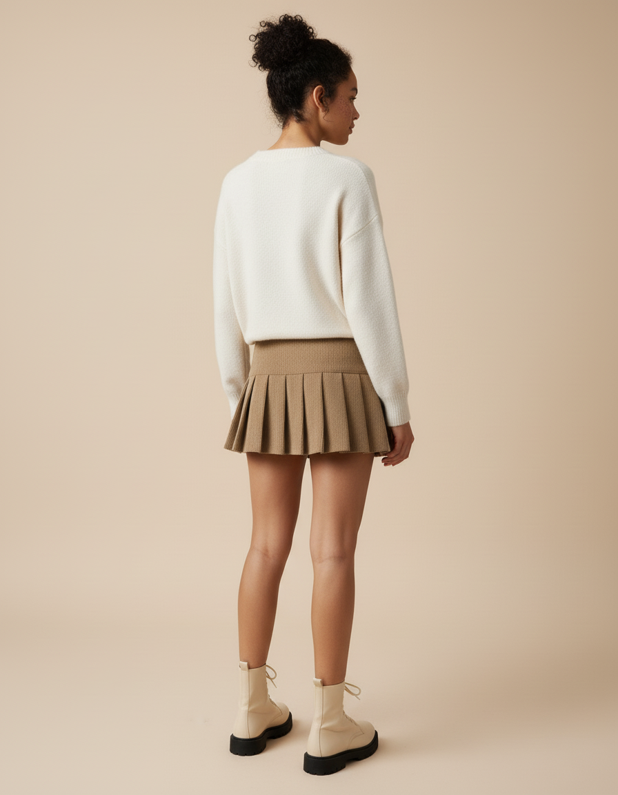 Jupe Plissée camel boutons vintage
