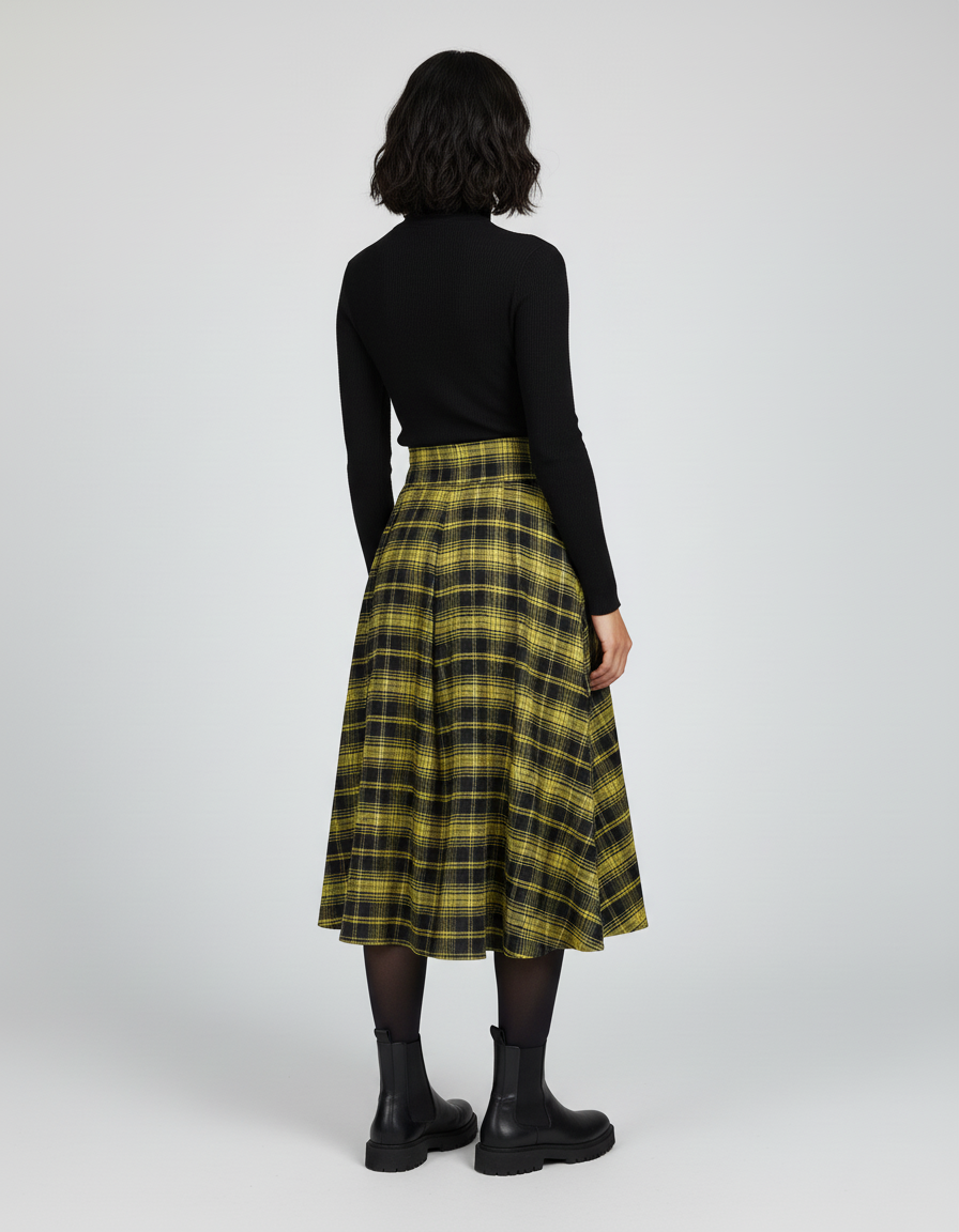 Jupe Plissée Jaune Écossais Vintage