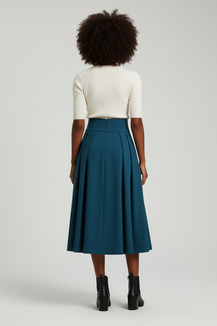 Jupe Plissée bleu canard taille haute vintage