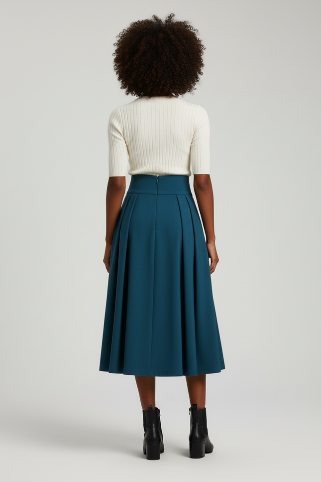 Jupe Plissée bleu canard taille haute vintage