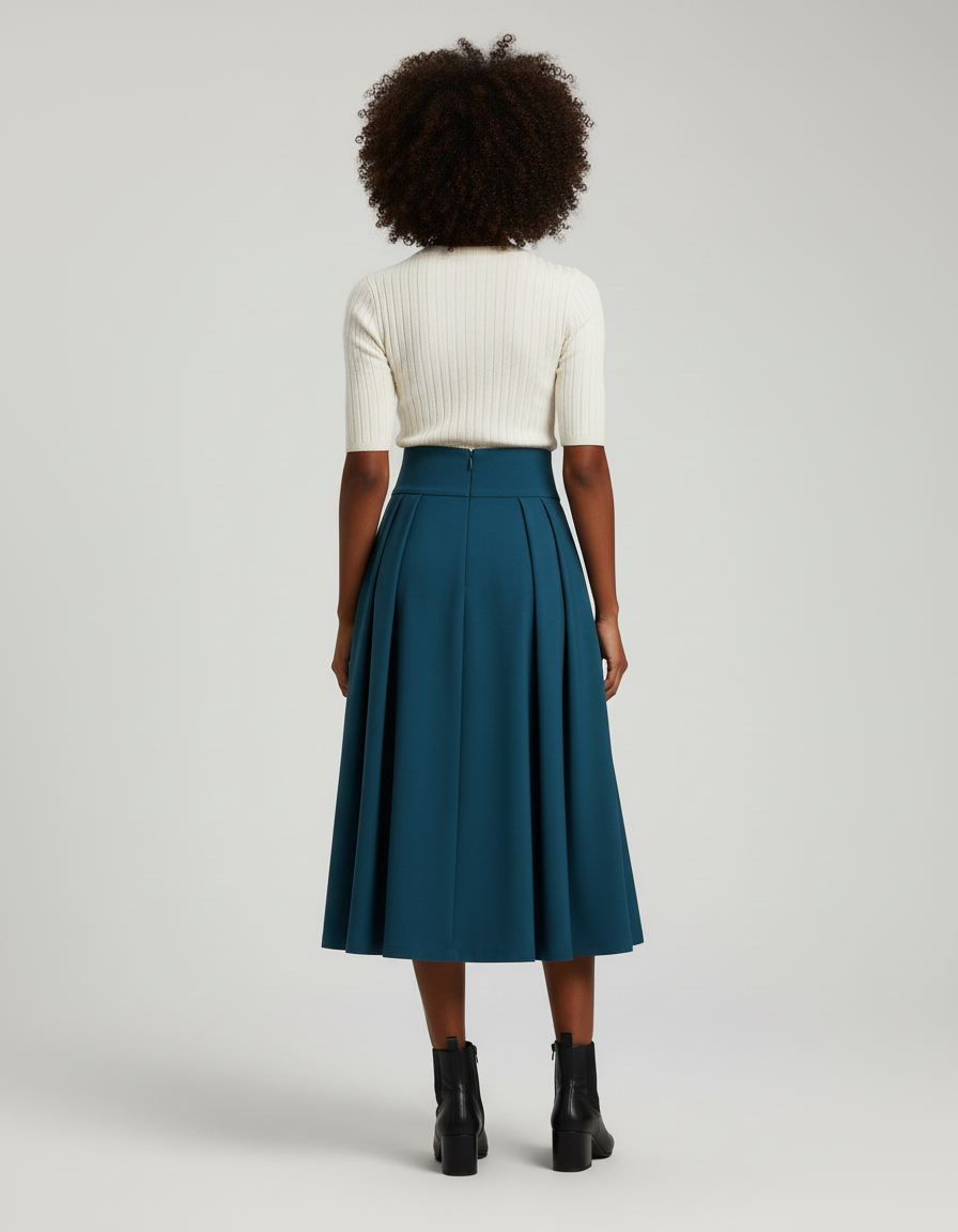 Jupe Plissée bleu canard taille haute vintage