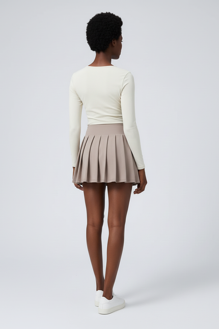 Jupe Plissée beige taille croisée chic