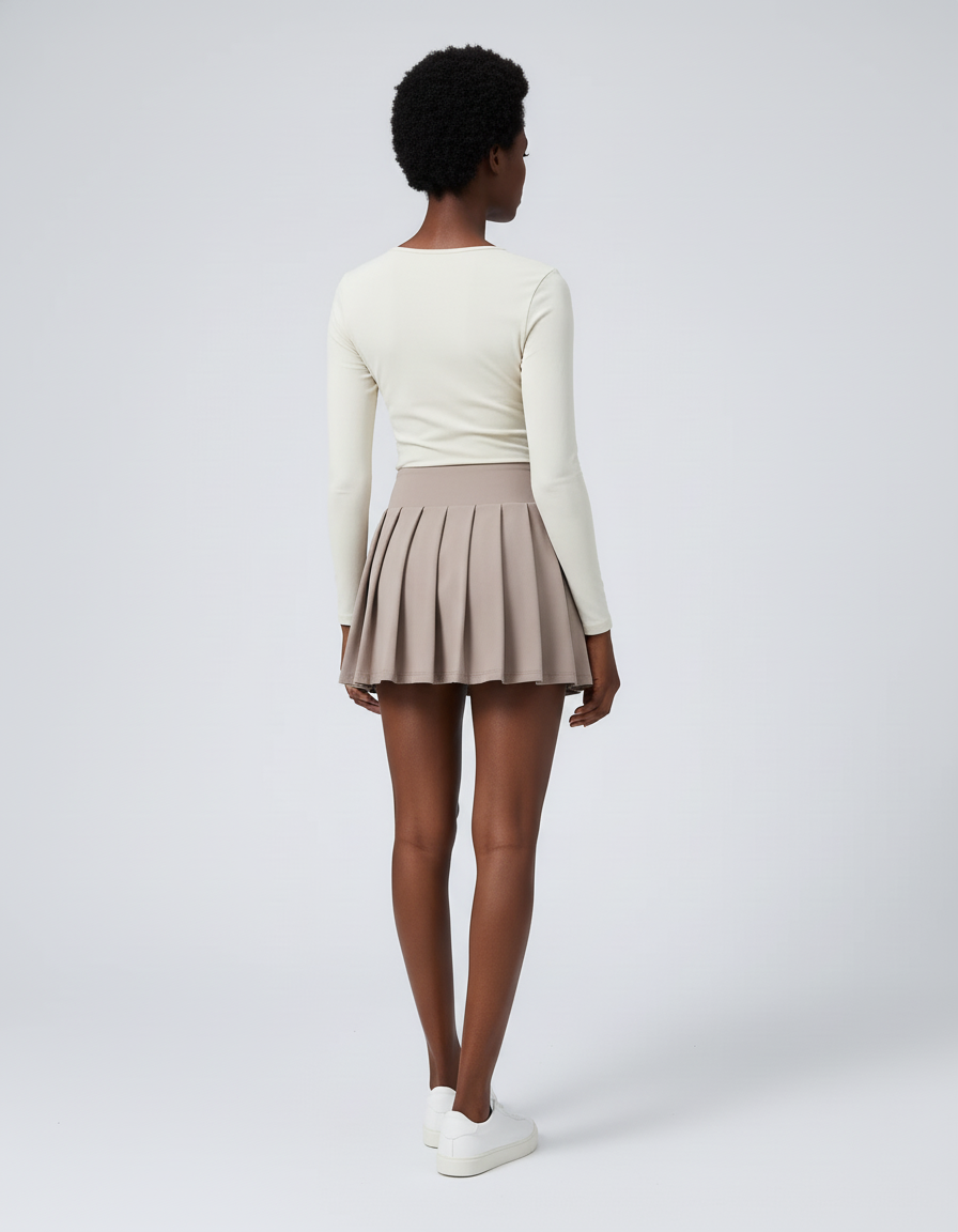 Jupe Plissée beige taille croisée chic