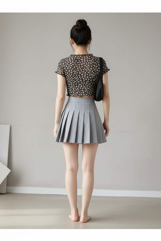 Jupe Plissée taille haute mini chic