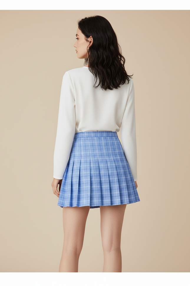 Jupe Plissée bleue à carreaux chic