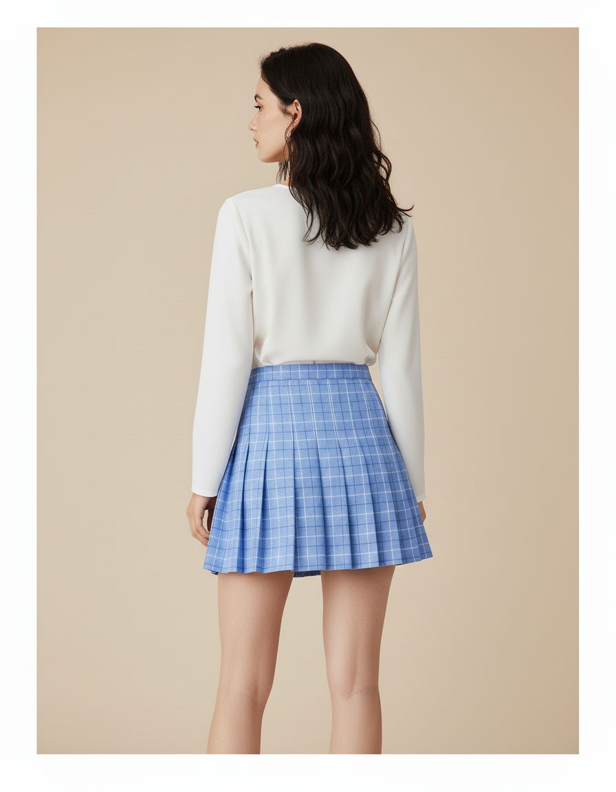 Jupe Plissée bleue à carreaux chic