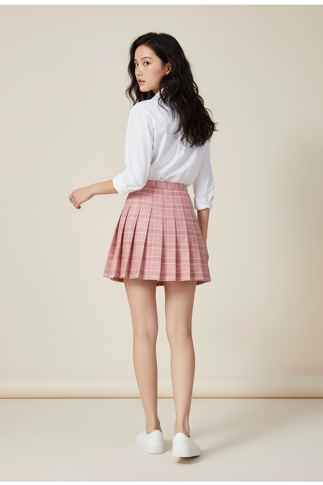 Jupe Plissée Rose Carreaux Chic