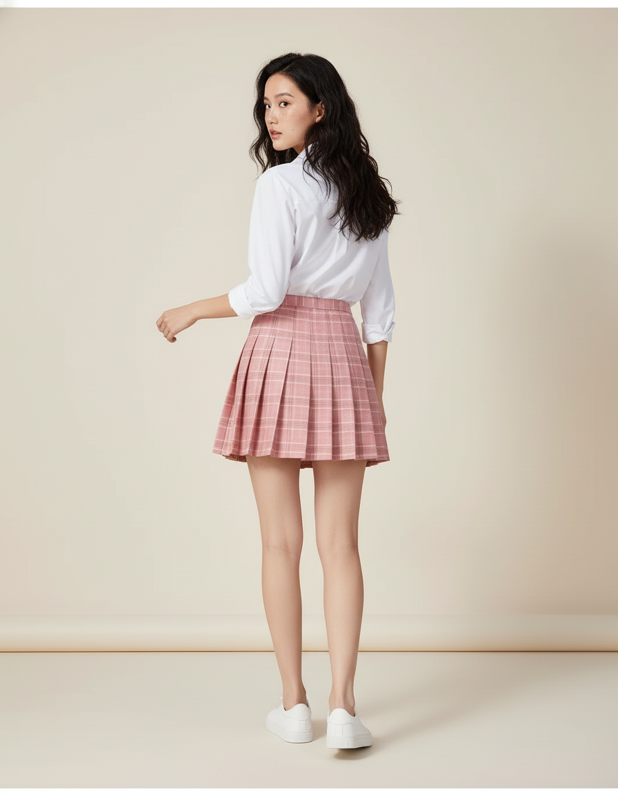 Jupe Plissée Rose Carreaux Chic