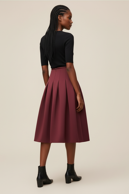 Jupe Plissée Bordeaux chic évasée