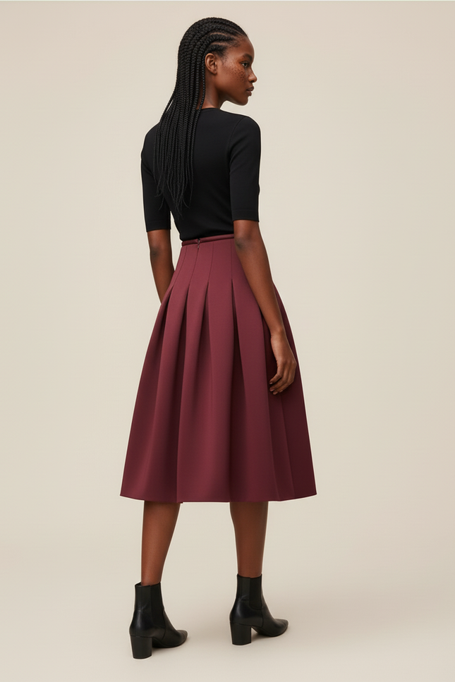 Jupe Plissée Bordeaux chic évasée