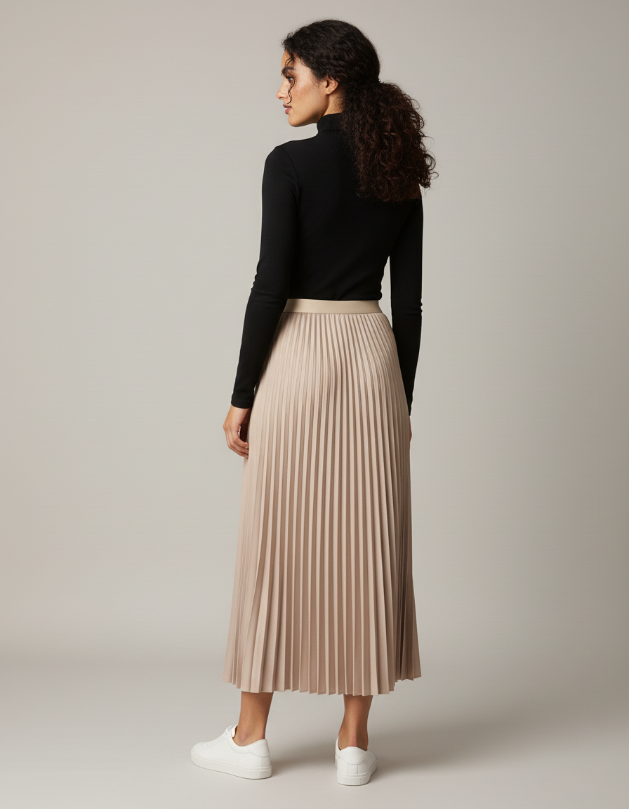 Jupe Plissée beige midi élégante