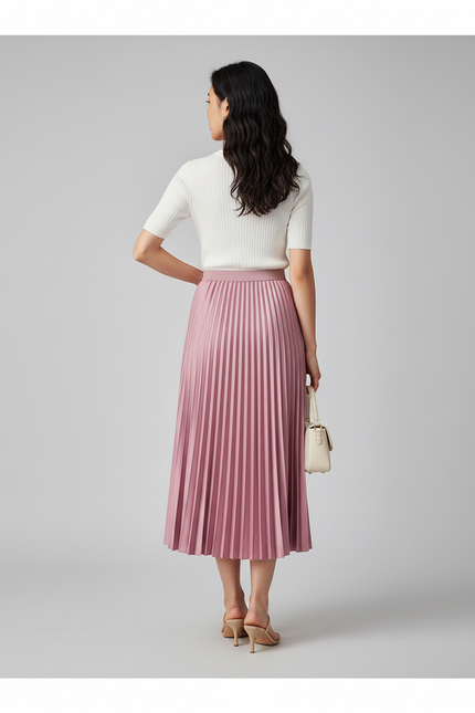 Jupe Plissée rose midi élégante raffinée