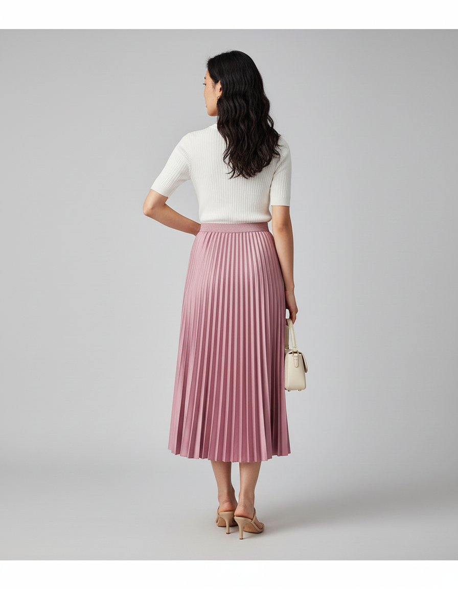 Jupe Plissée rose midi élégante raffinée