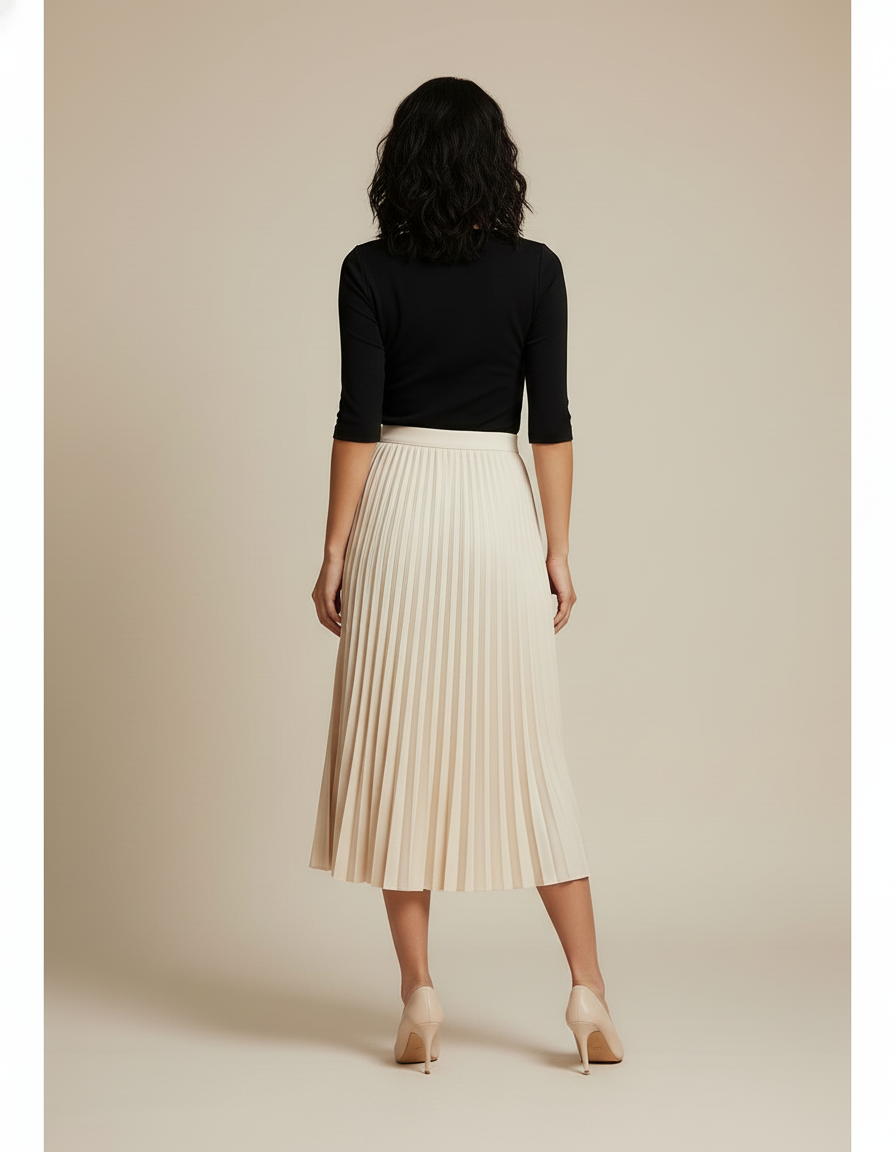 Jupe Plissée Crème Midi Élégante