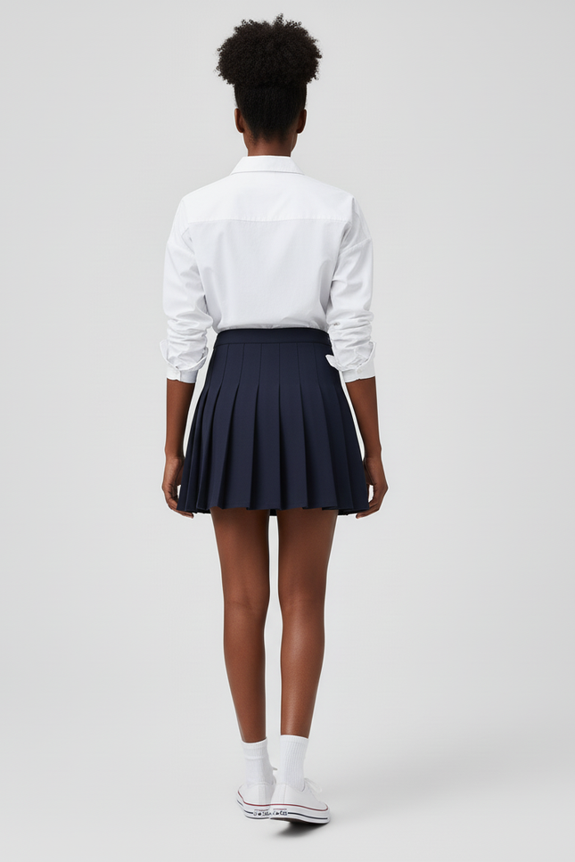 Jupe Plissée bleu marine taille haute preppy