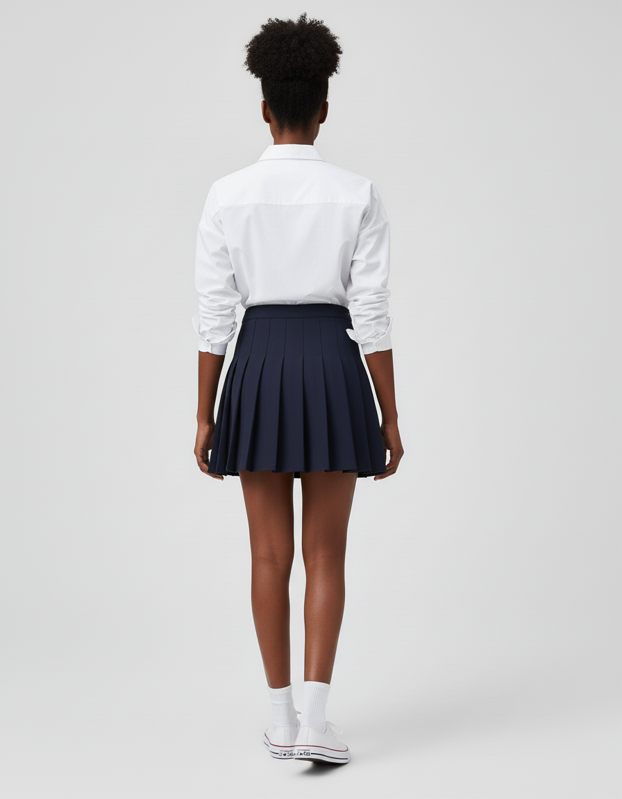 Jupe Plissée bleu marine taille haute preppy