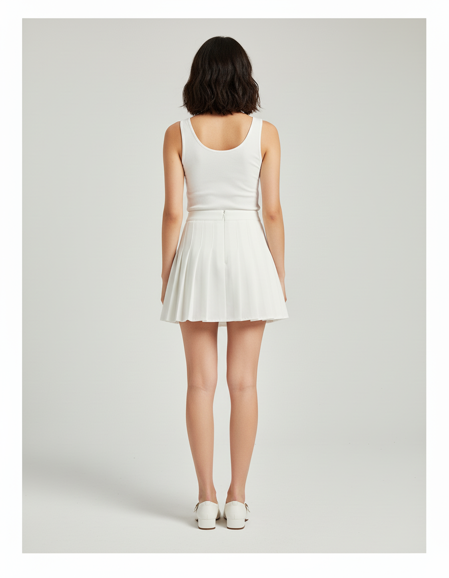 Jupe Plissée Blanche Taille Haute Kawaii