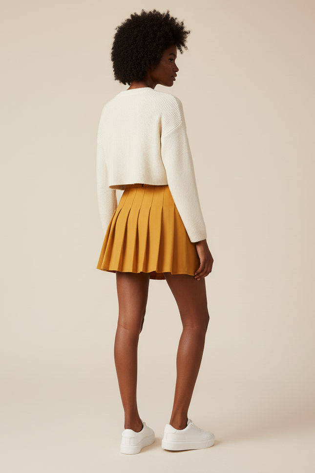 Jupe Plissée Jaune Moutarde Courte Preppy